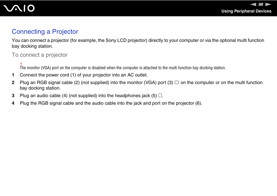 Connecting a projector | Sony VGN-BX600 User Manual | Page 98 / 236