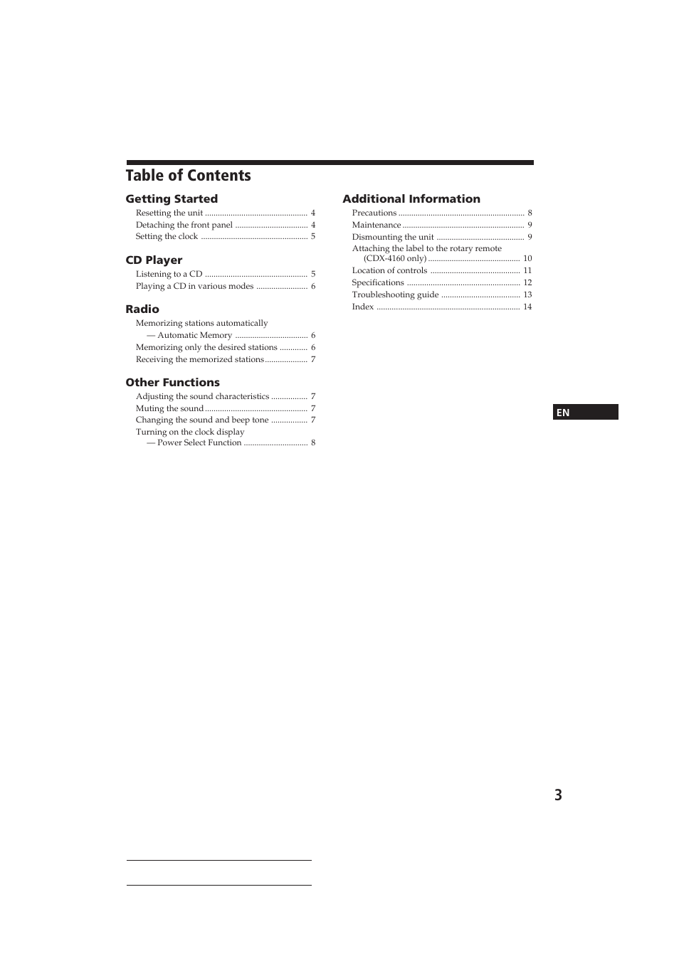 Sony CDX-416 User Manual | Page 3 / 15