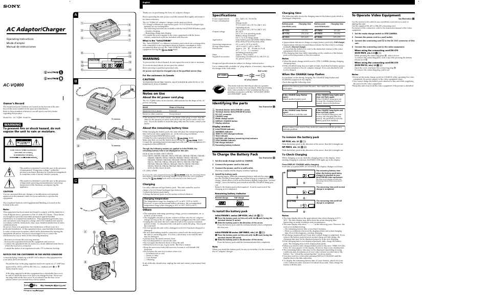 Sony AC VQ800 User Manual | 2 pages