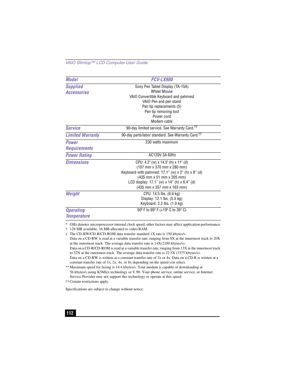 Sony PCV-LX900 User Manual | Page 112 / 116