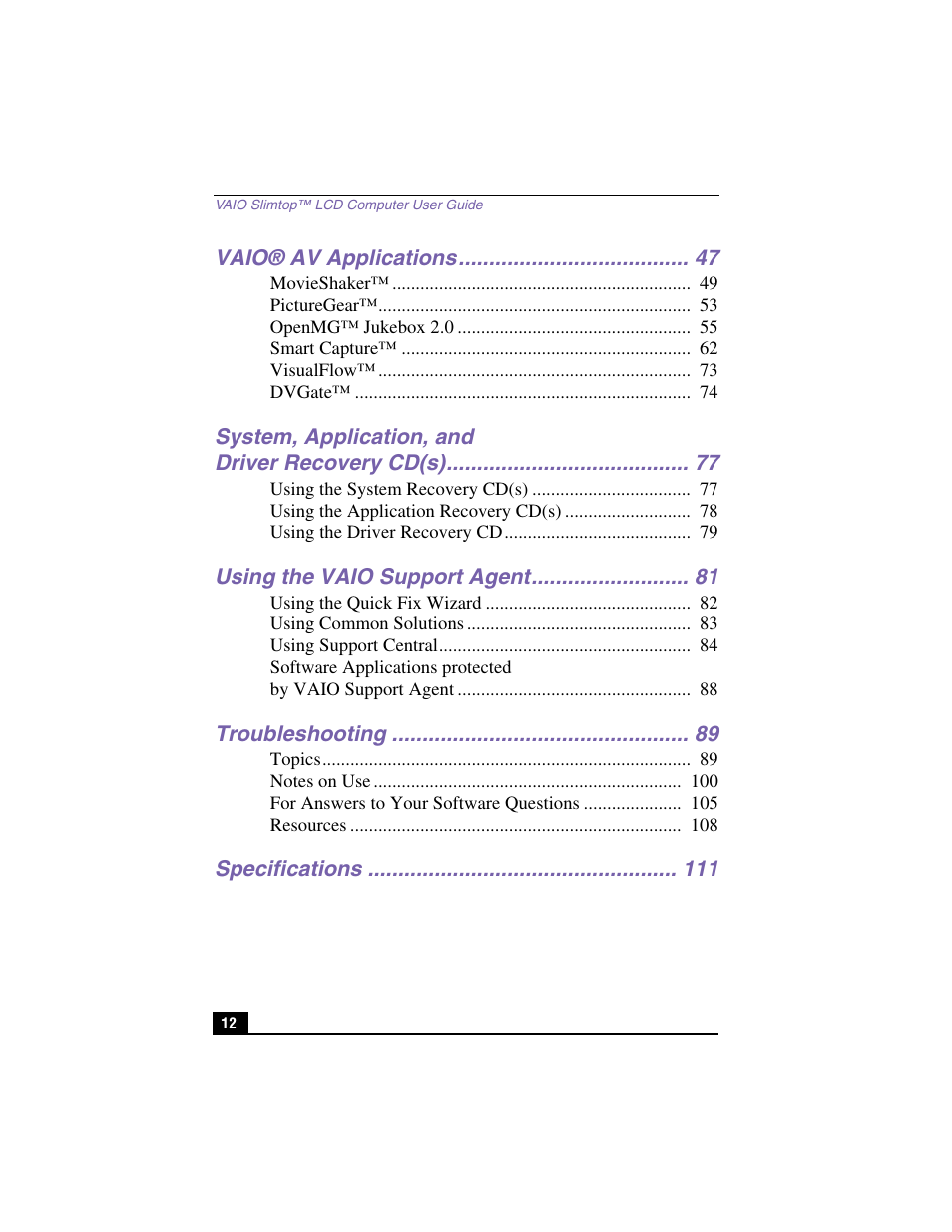 Sony PCV-LX900 User Manual | Page 12 / 116