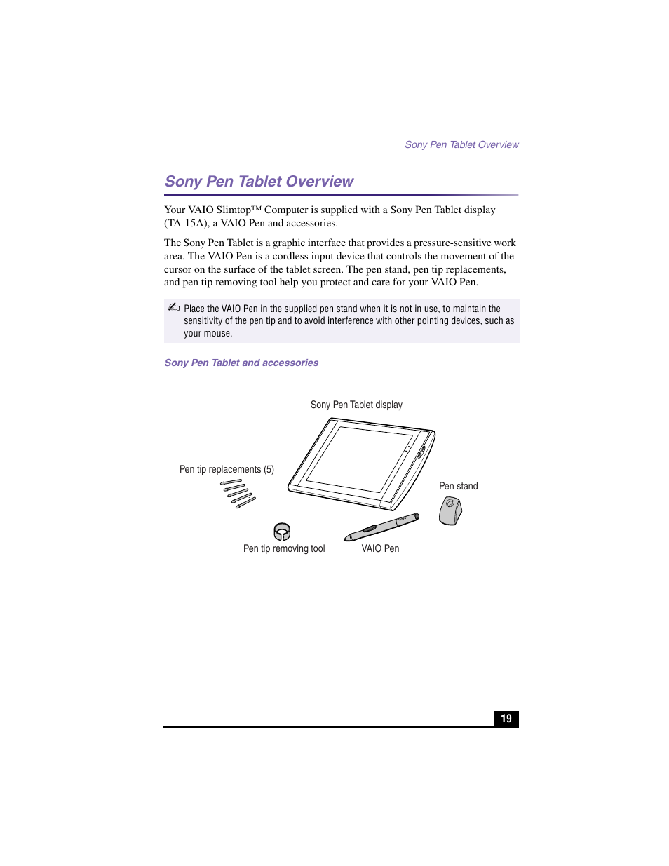 Sony pen tablet overview | Sony PCV-LX900 User Manual | Page 19 / 116