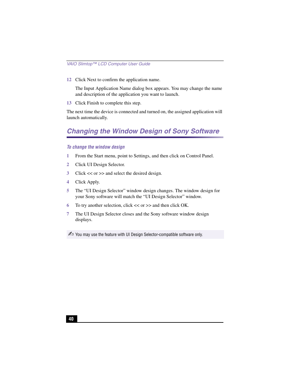 Changing the window design of sony software | Sony PCV-LX900 User Manual | Page 40 / 116