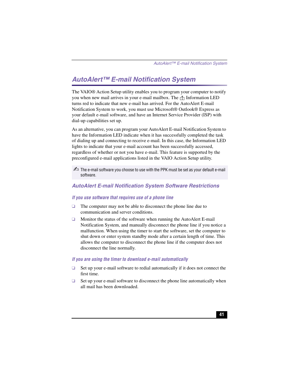 Autoalert™ e-mail notification system | Sony PCV-LX900 User Manual | Page 41 / 116