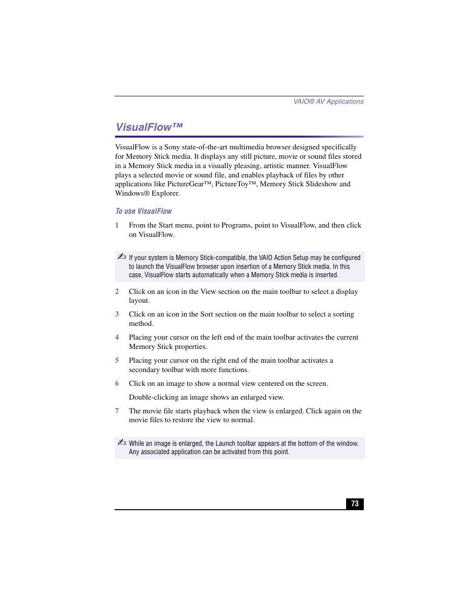 Visualflow | Sony PCV-LX900 User Manual | Page 73 / 116