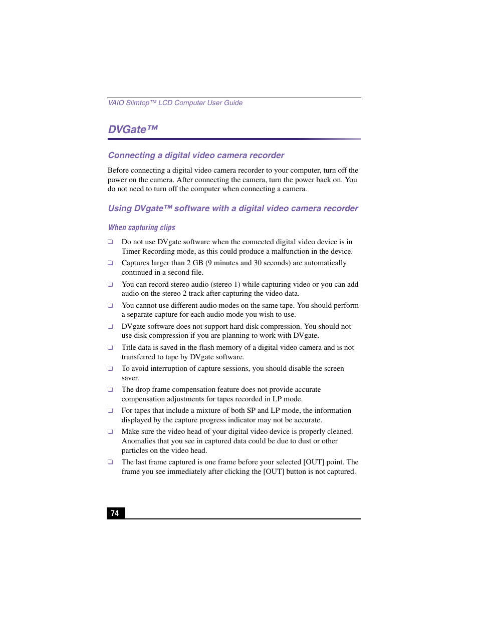 Dvgate | Sony PCV-LX900 User Manual | Page 74 / 116
