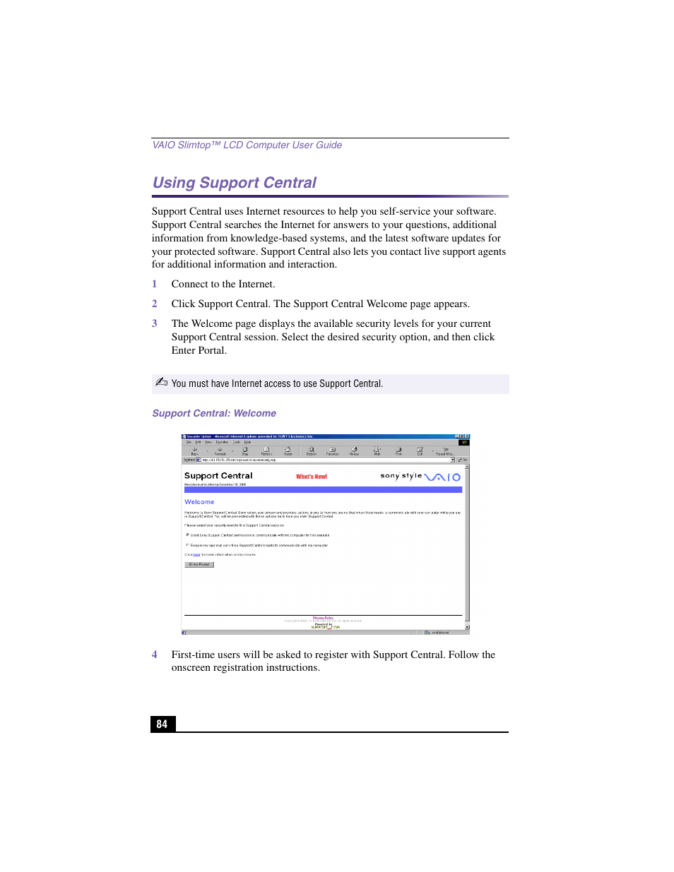 Using support central | Sony PCV-LX900 User Manual | Page 84 / 116