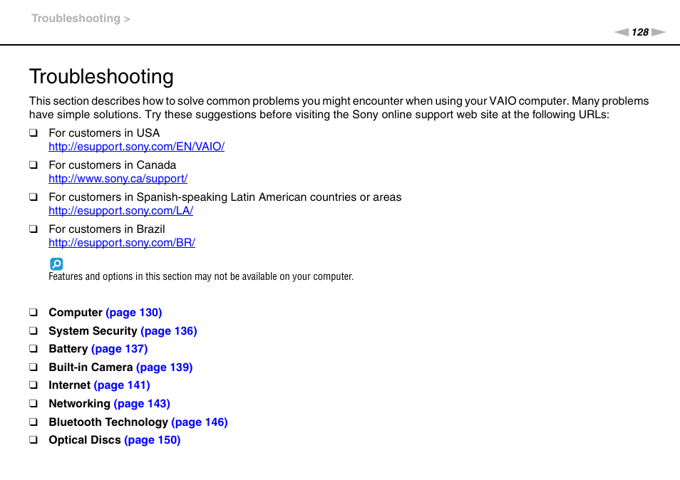 Troubleshooting | Sony VAIO VGN-CS User Manual | Page 128 / 171