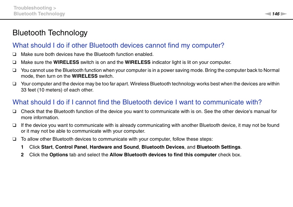 Bluetooth technology | Sony VAIO VGN-CS User Manual | Page 146 / 171