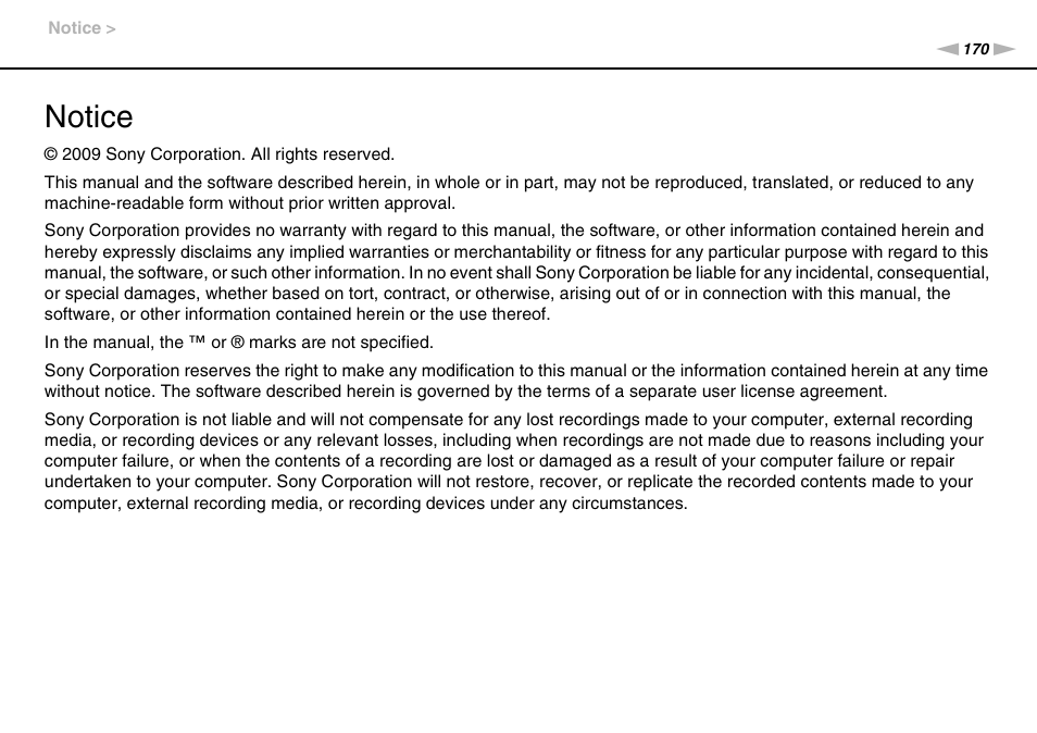 Notice | Sony VAIO VGN-CS User Manual | Page 170 / 171