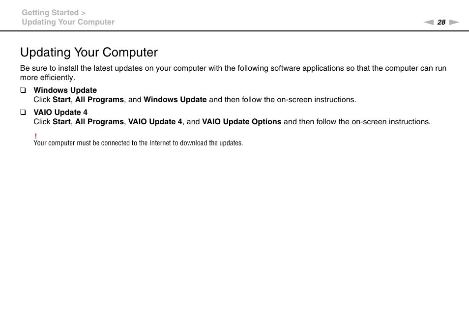 Updating your computer | Sony VAIO VGN-CS User Manual | Page 28 / 171