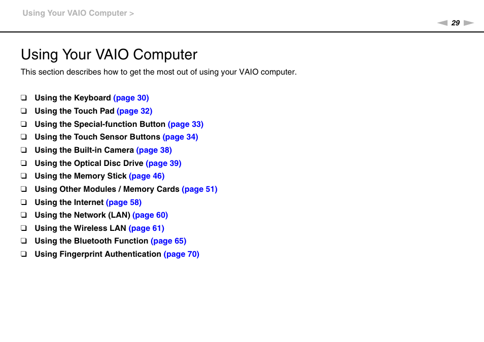 Using your vaio computer | Sony VAIO VGN-CS User Manual | Page 29 / 171