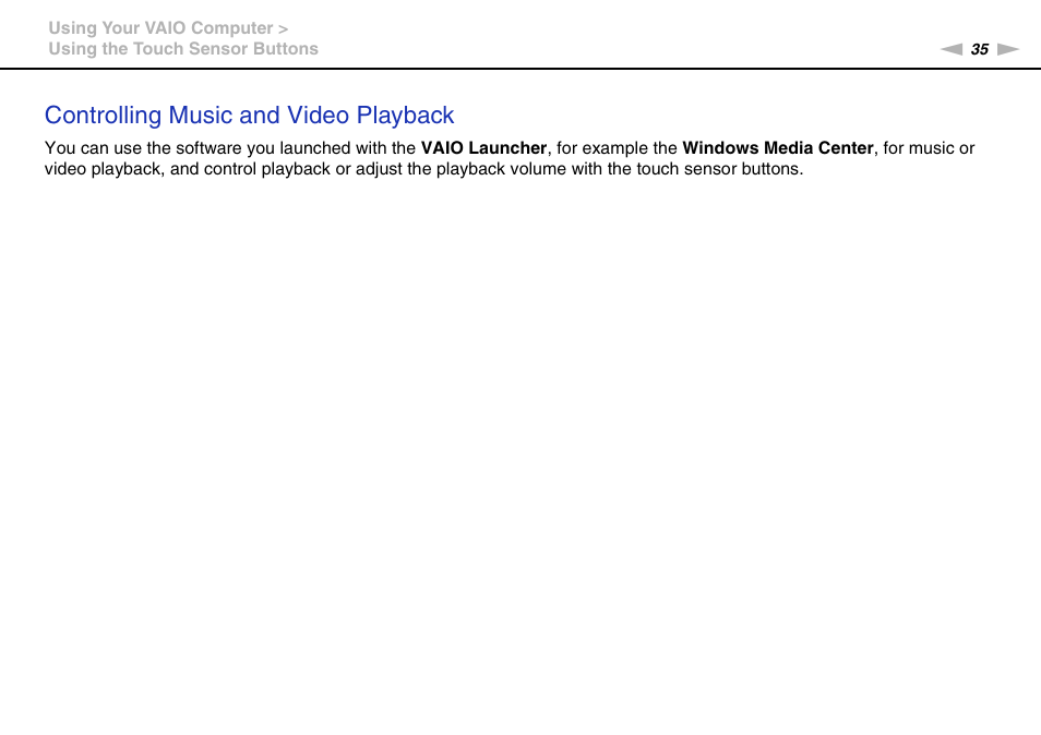 Controlling music and video playback | Sony VAIO VGN-CS User Manual | Page 35 / 171