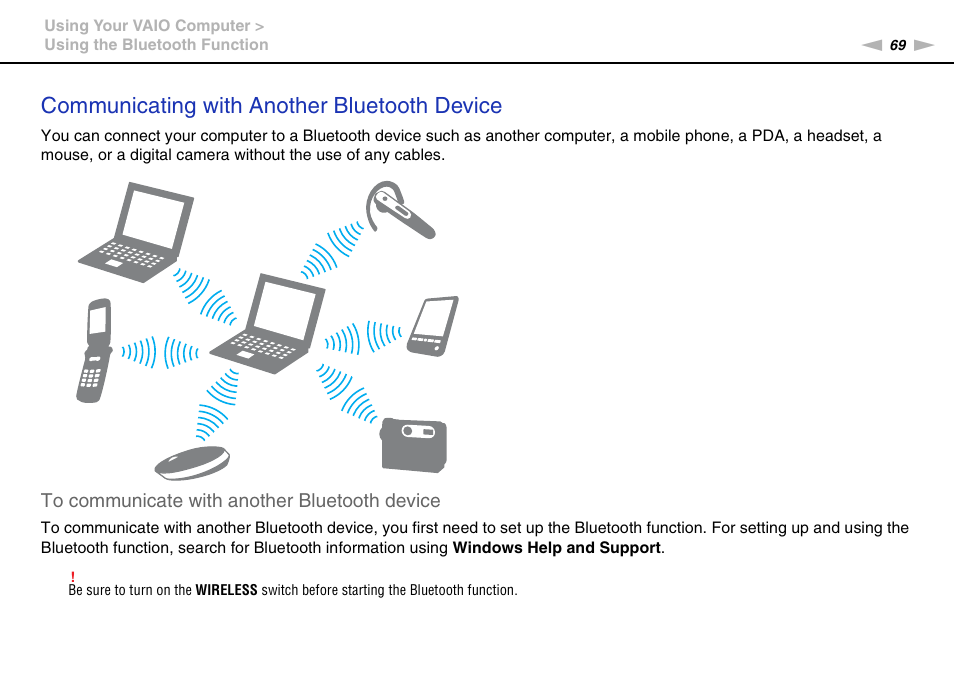 Communicating with another bluetooth device | Sony VAIO VGN-CS User Manual | Page 69 / 171