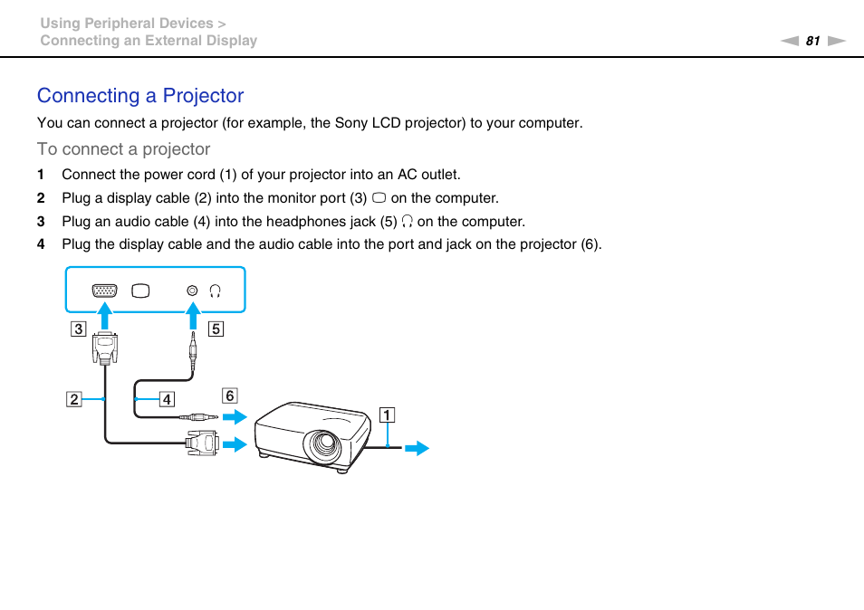 Connecting a projector | Sony VAIO VGN-CS User Manual | Page 81 / 171