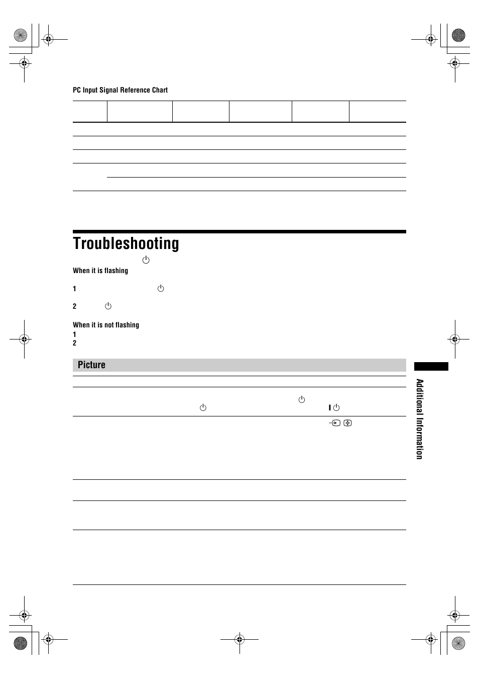 Troubleshooting, Picture | Sony Bravia KDL-26P25xx User Manual | Page 27 / 29