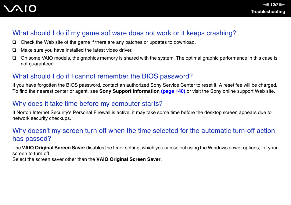Why does it take time before my computer starts | Sony VGX-TP1 User Manual | Page 120 / 154