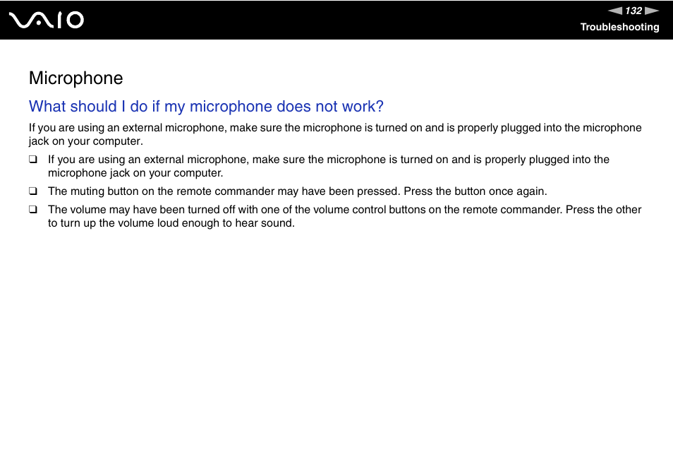 Microphone, What should i do if my microphone does not work | Sony VGX-TP1 User Manual | Page 132 / 154