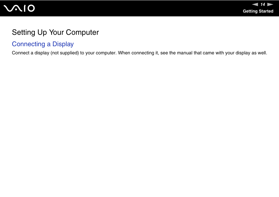 Setting up your computer, Connecting a display | Sony VGX-TP1 User Manual | Page 14 / 154