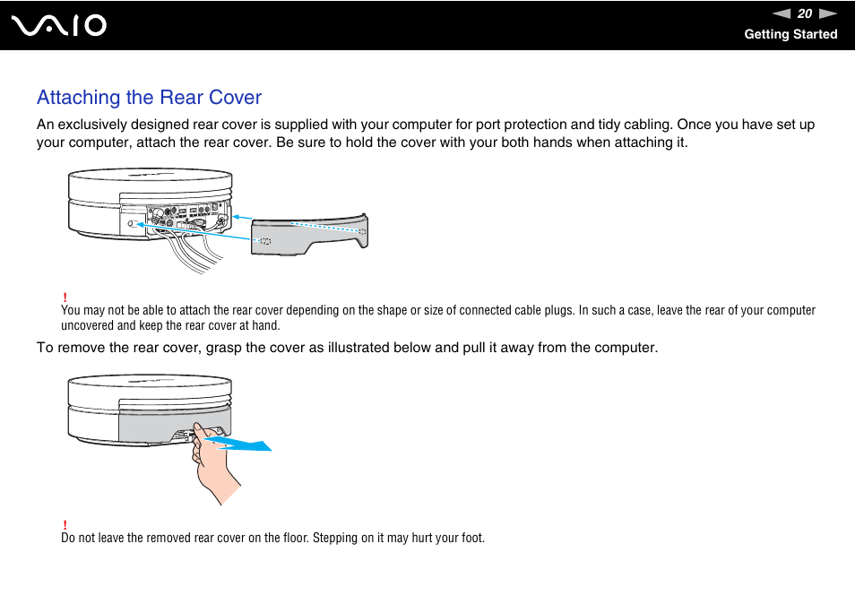 Attaching the rear cover | Sony VGX-TP1 User Manual | Page 20 / 154