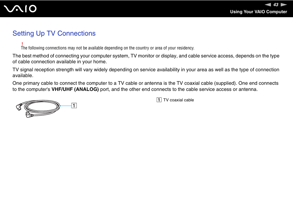 Setting up tv connections | Sony VGX-TP1 User Manual | Page 43 / 154