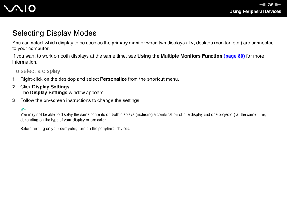 Selecting display modes | Sony VGX-TP1 User Manual | Page 79 / 154
