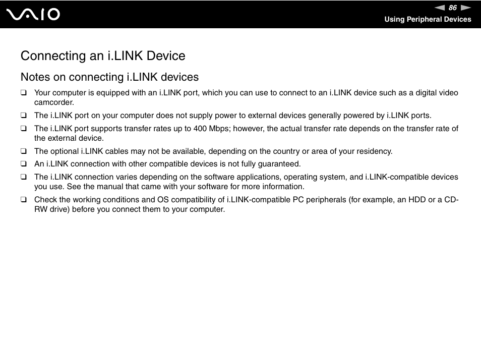 Connecting an i.link device | Sony VGX-TP1 User Manual | Page 86 / 154