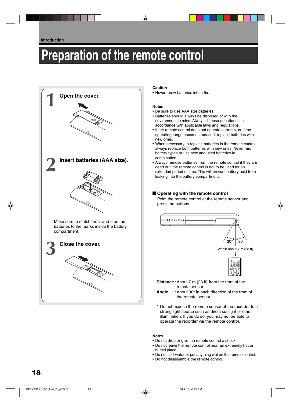 Preparation of the remote control | Sony RD-XS35SC User Manual | Page 18 / 56