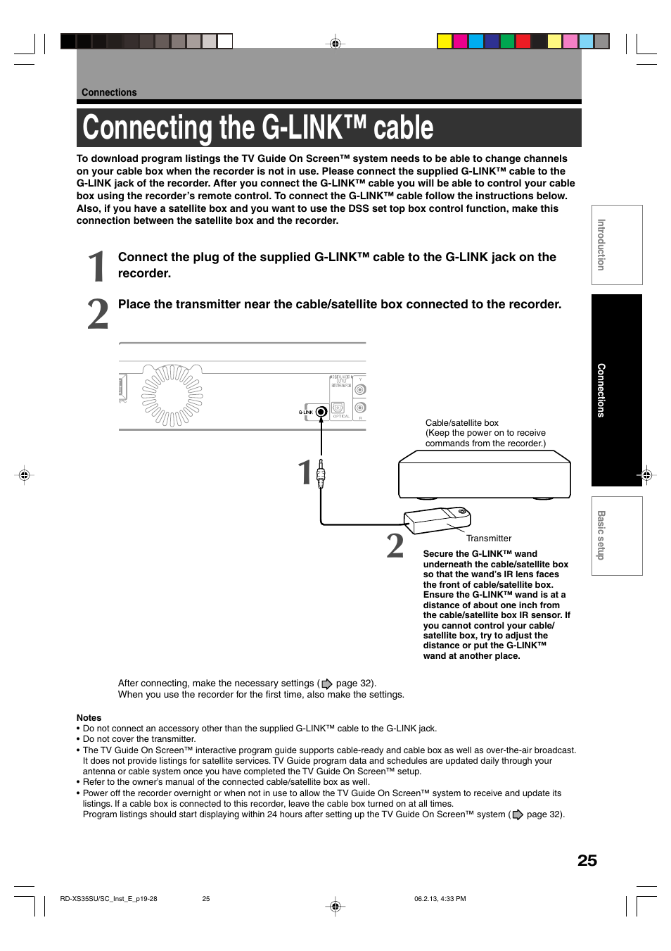 Connecting the g-link™ cable | Sony RD-XS35SC User Manual | Page 25 / 56