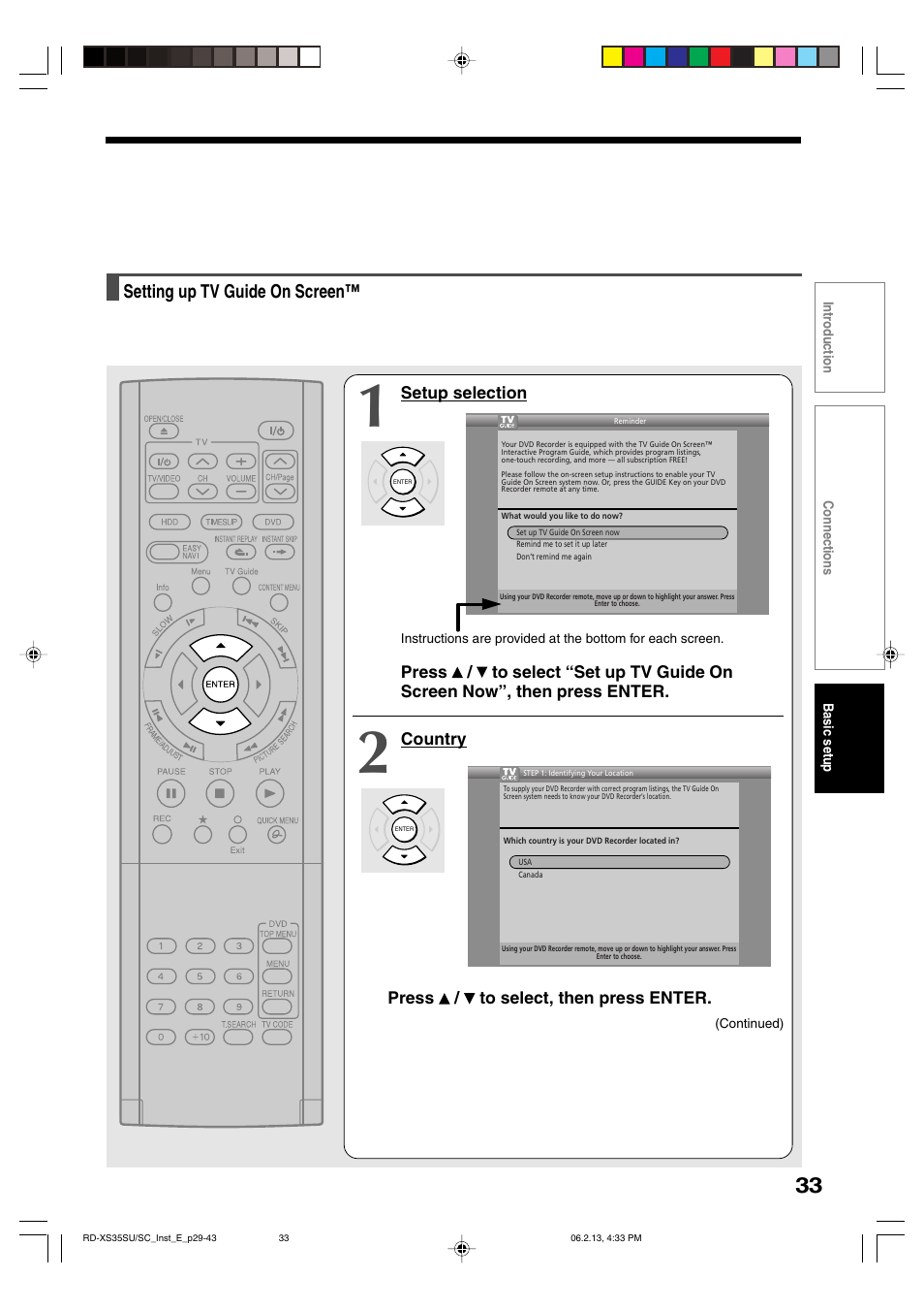 Setting up tv guide on screen | Sony RD-XS35SC User Manual | Page 33 / 56