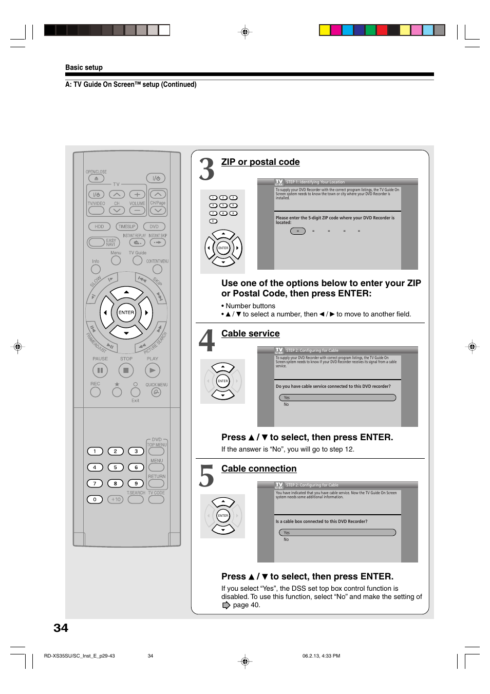 Cable service press / to select, then press enter | Sony RD-XS35SC User Manual | Page 34 / 56