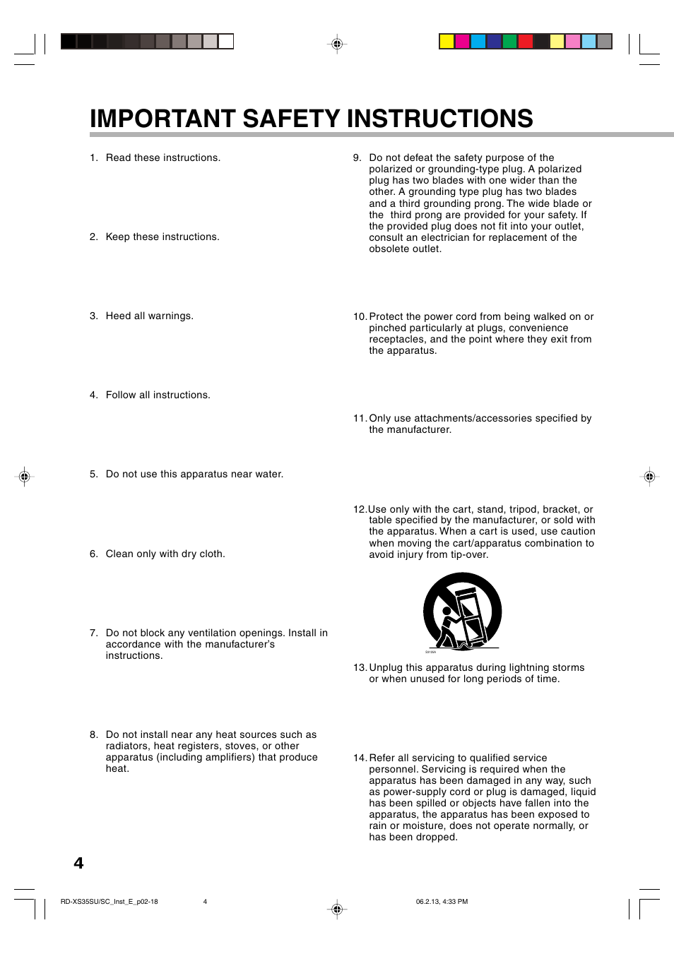 Important safety instructions | Sony RD-XS35SC User Manual | Page 4 / 56