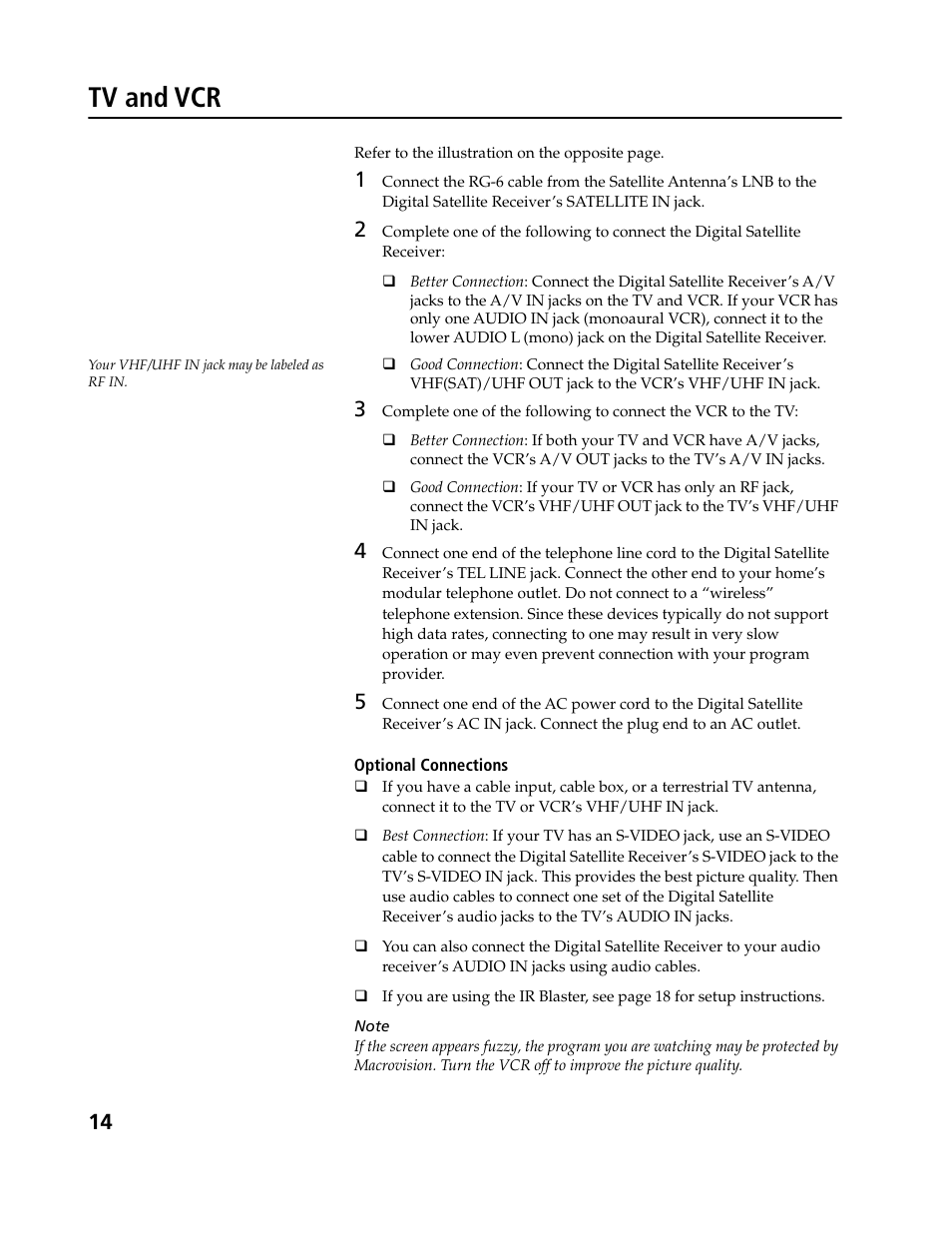 Tv and vcr | Sony SAT-B3 User Manual | Page 14 / 96