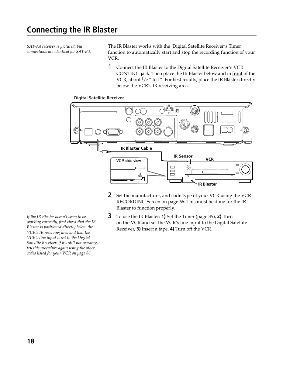 Connecting the ir blaster | Sony SAT-B3 User Manual | Page 18 / 96