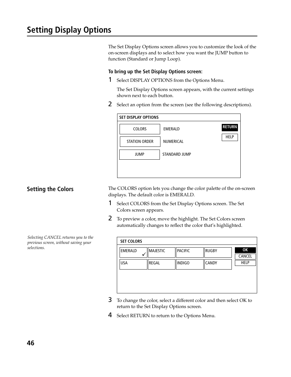 Setting display options | Sony SAT-B3 User Manual | Page 46 / 96