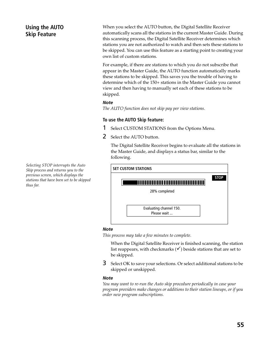 Using the auto skip feature | Sony SAT-B3 User Manual | Page 55 / 96