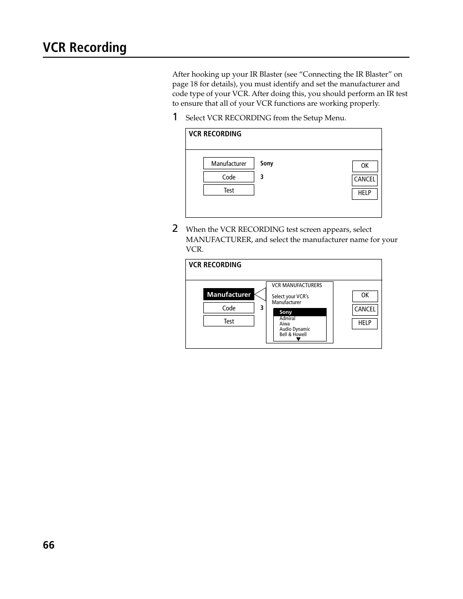 Vcr recording | Sony SAT-B3 User Manual | Page 66 / 96