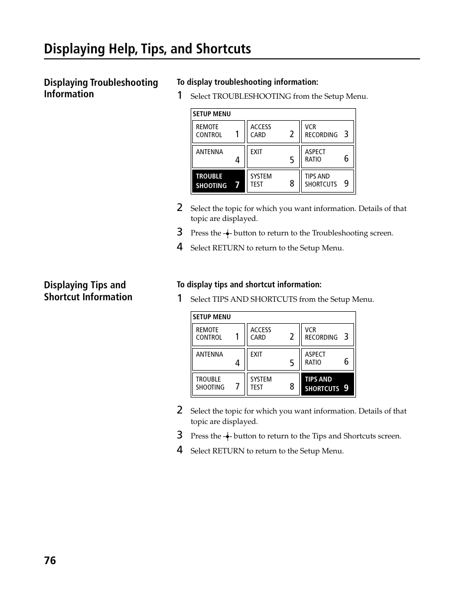 Displaying help, tips, and shortcuts | Sony SAT-B3 User Manual | Page 76 / 96