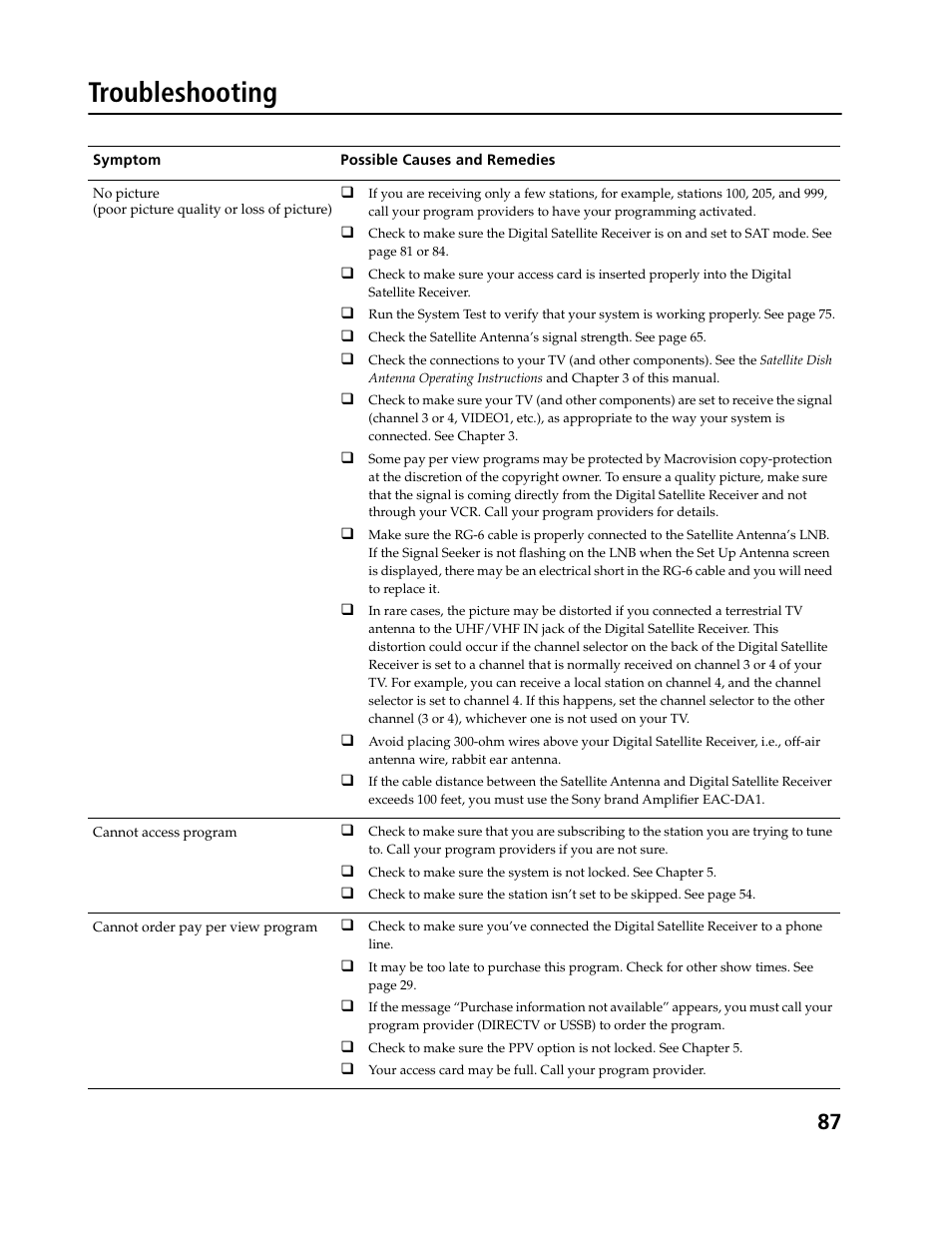 Troubleshooting | Sony SAT-B3 User Manual | Page 87 / 96