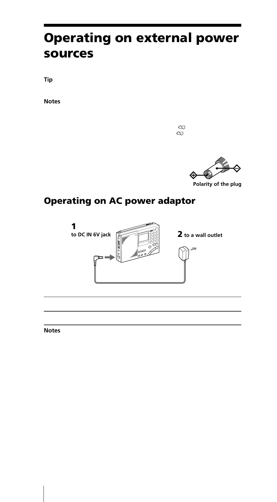 Operating on external power sources, Operating on ac power adaptor | Sony ICF-SW7600GR User Manual | Page 10 / 242
