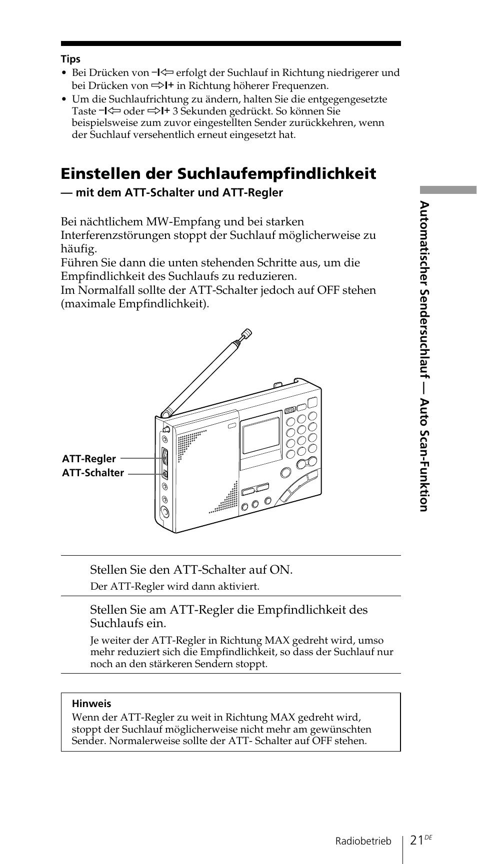 Einstellen der suchlaufempfindlichkeit | Sony ICF-SW7600GR User Manual | Page 101 / 242