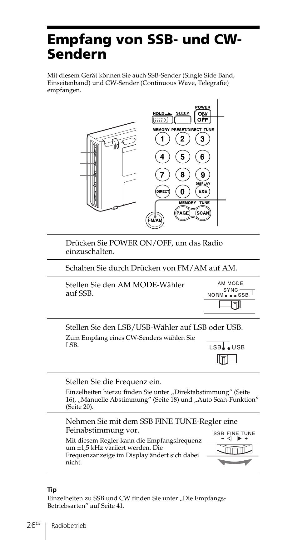 Empfang von ssb- und cw- sendern | Sony ICF-SW7600GR User Manual | Page 106 / 242