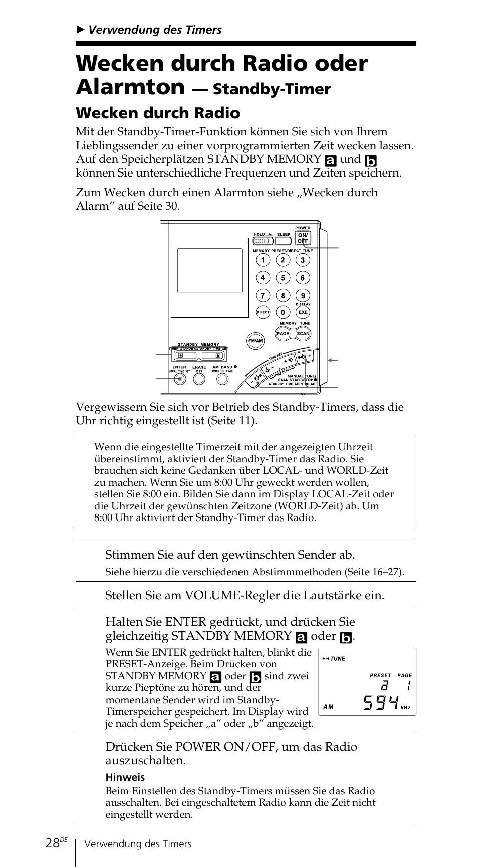 Wecken durch radio oder alarmton, Standby-timer wecken durch radio | Sony ICF-SW7600GR User Manual | Page 108 / 242