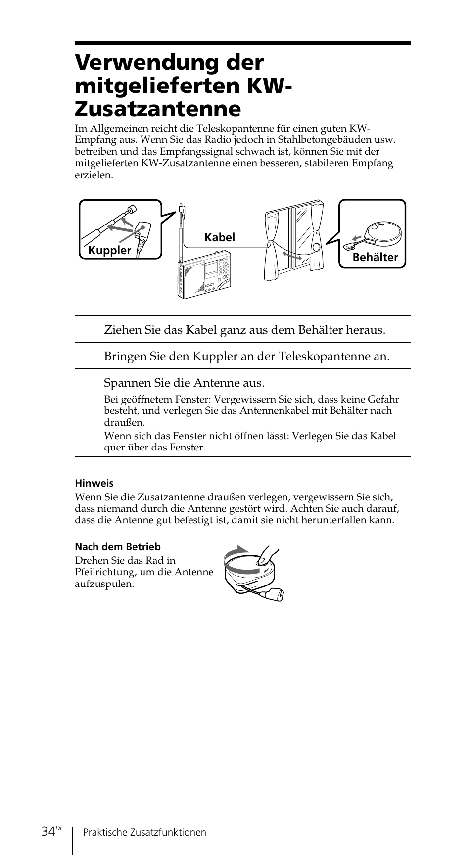 Verwendung der mitgelieferten kw- zusatzantenne | Sony ICF-SW7600GR User Manual | Page 114 / 242