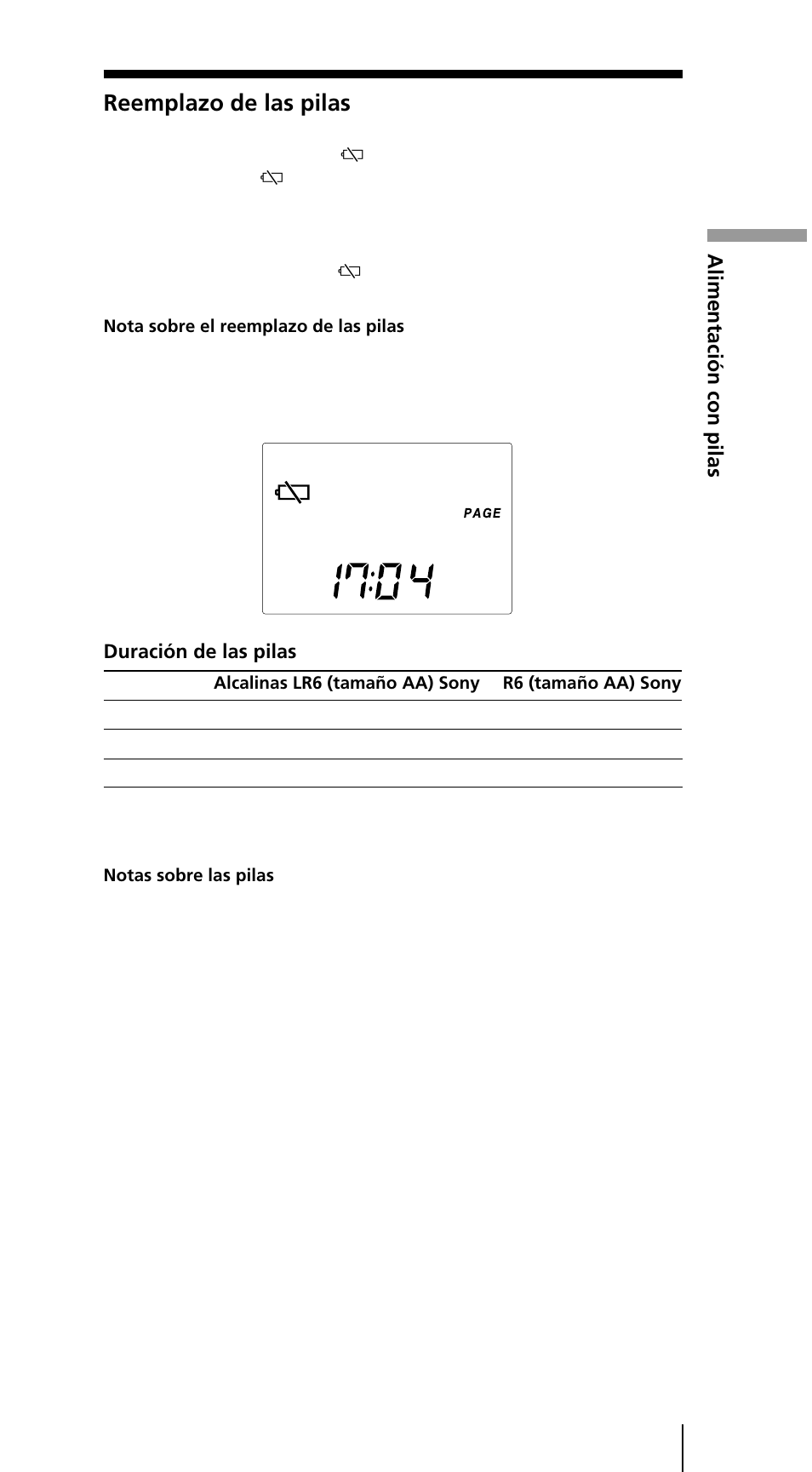 Reemplazo de las pilas | Sony ICF-SW7600GR User Manual | Page 129 / 242