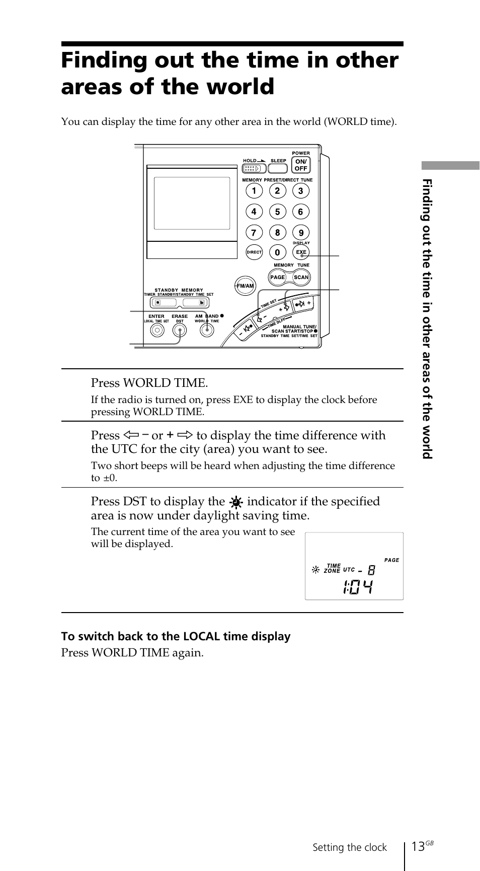 Finding out the time in other areas of the world | Sony ICF-SW7600GR User Manual | Page 13 / 242