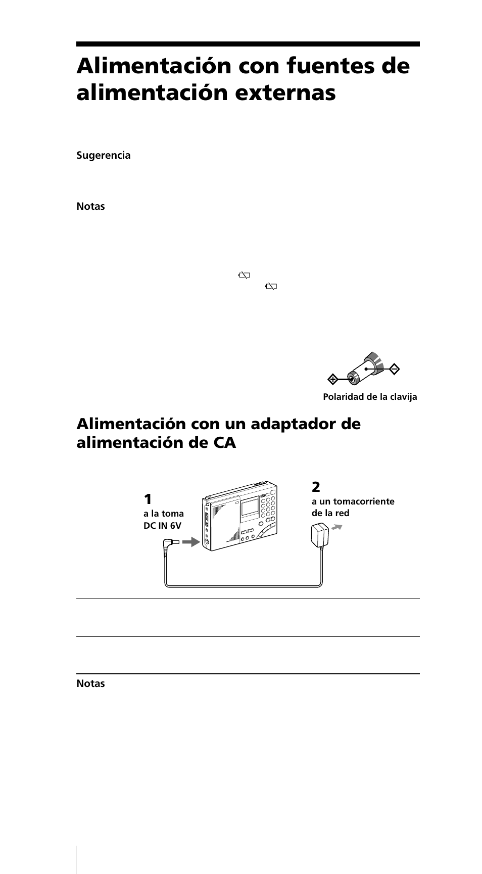 Alimentación con fuentes de alimentación externas | Sony ICF-SW7600GR User Manual | Page 130 / 242