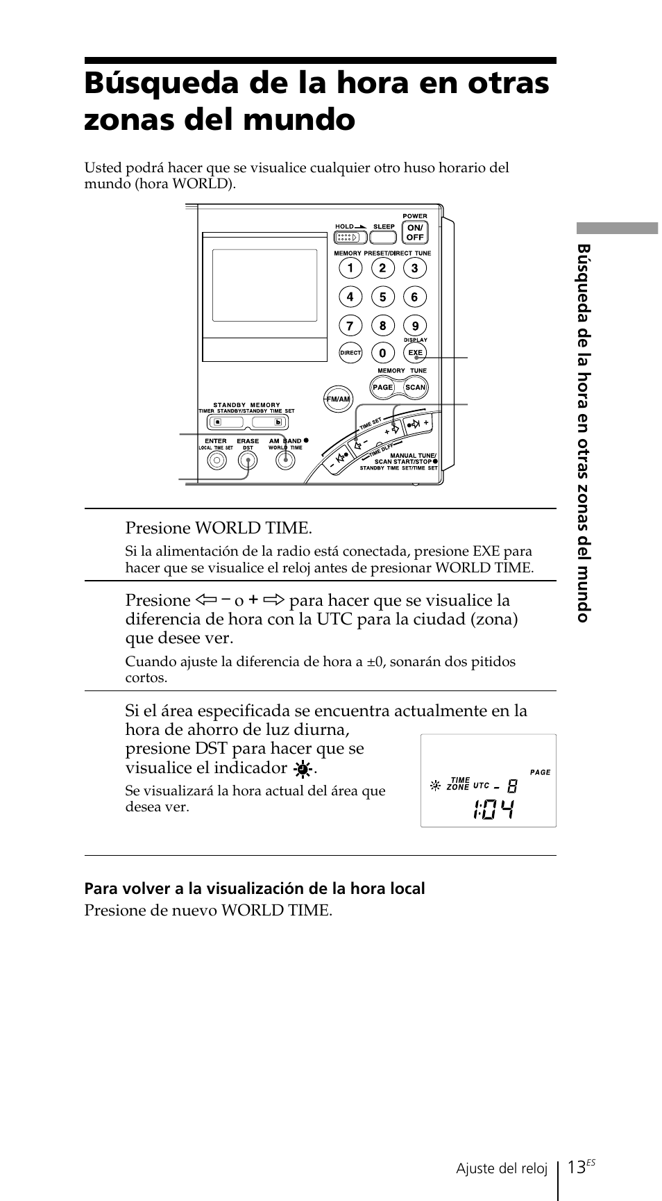 Búsqueda de la hora en otras zonas del mundo | Sony ICF-SW7600GR User Manual | Page 133 / 242