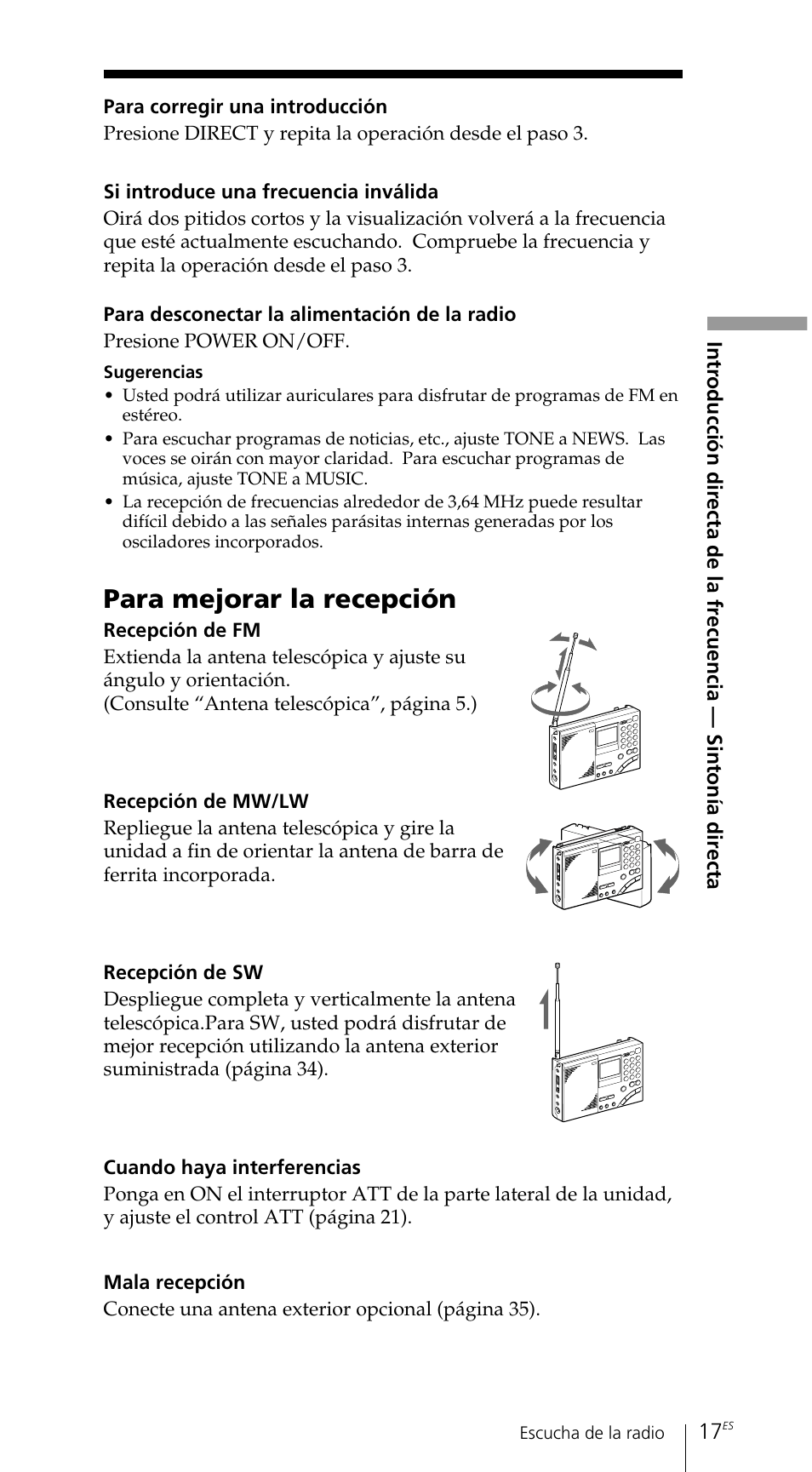 Para mejorar la recepción | Sony ICF-SW7600GR User Manual | Page 137 / 242