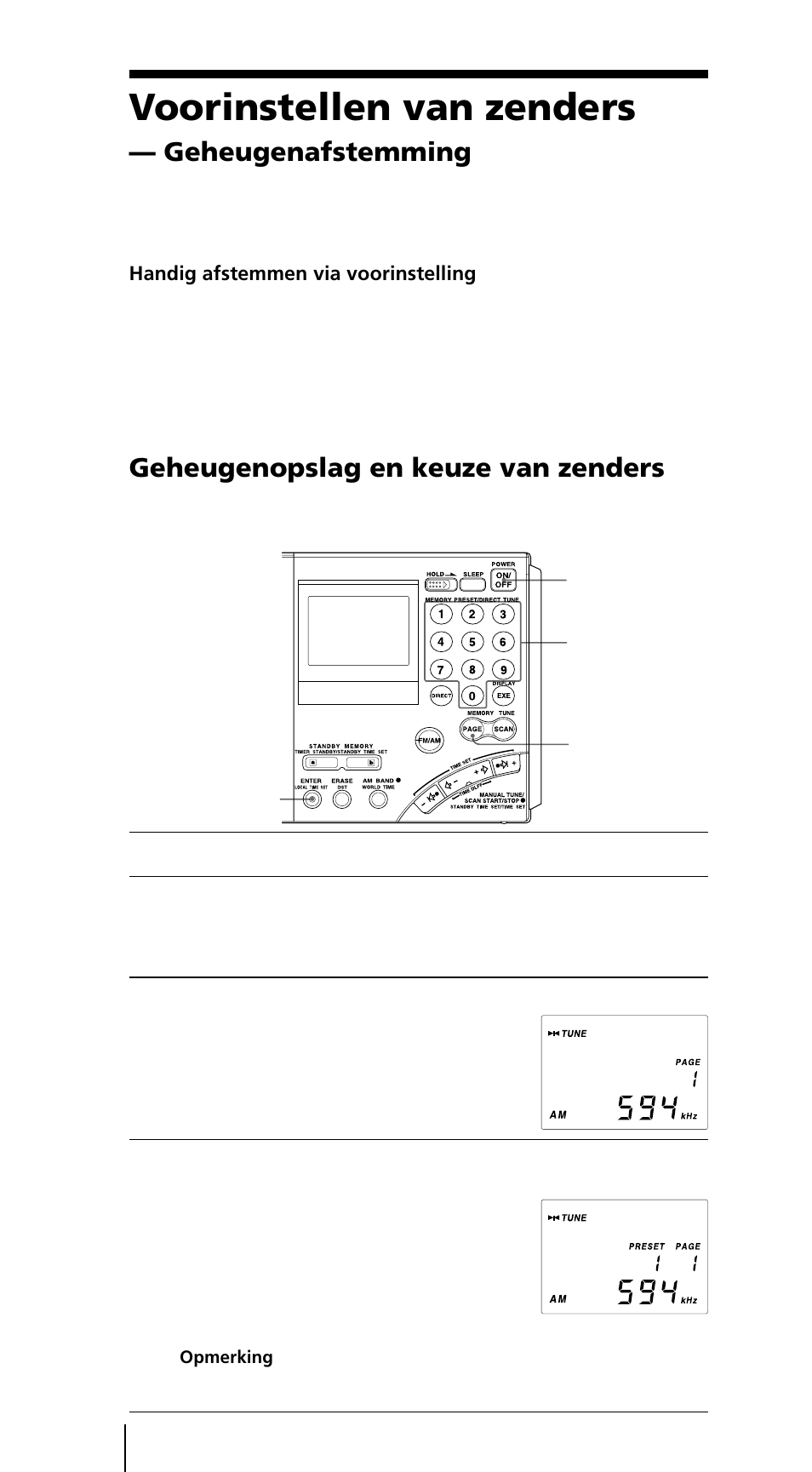 Voorinstellen van zenders, Geheugenafstemming, Geheugenopslag en keuze van zenders | Sony ICF-SW7600GR User Manual | Page 182 / 242